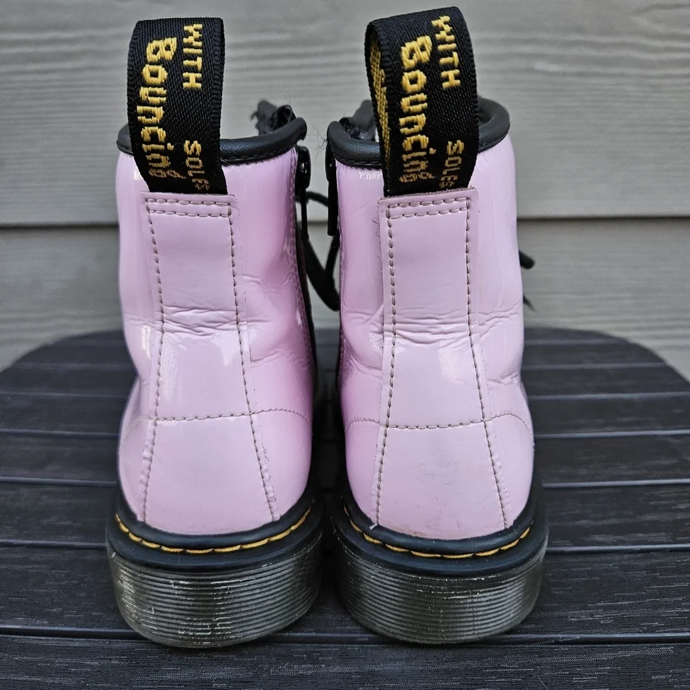 Doc Martens 1460 Pink Patent Leather Lace-Up Boots Side Zip Youth Kids Size 12